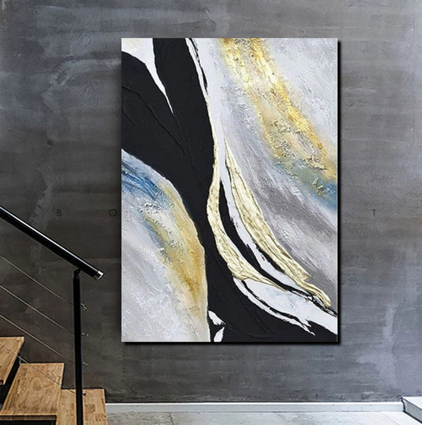 Black Abstract Acrylic Paintings, Large Paintings for Bedroom, Simple Modern Art, Modern Wall Art Ideas, Contemporary Canvas Paintings-Silvia Home Craft