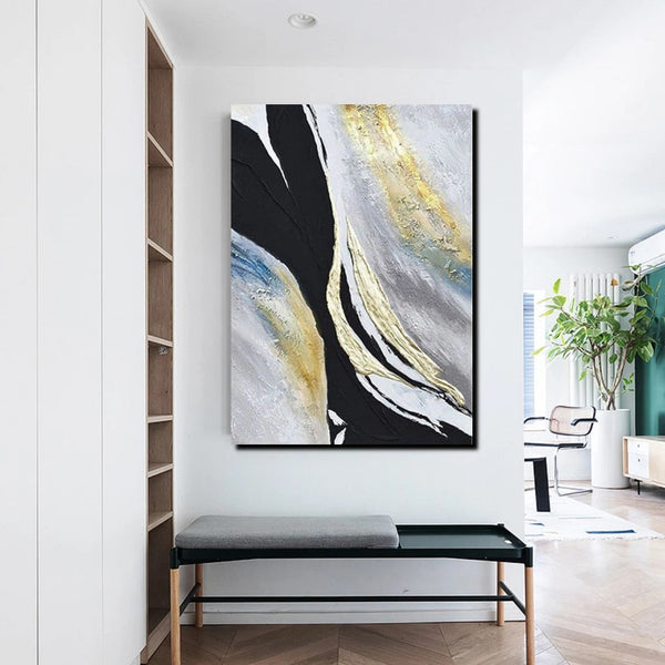 Black Abstract Acrylic Paintings, Large Paintings for Bedroom, Simple Modern Art, Modern Wall Art Ideas, Contemporary Canvas Paintings-Silvia Home Craft