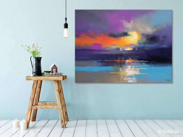 Abstract Landscape Painting, Sunset Painting, Large Landscape Painting for Living Room, Bedroom Wall Art Ideas, Modern Paintings for Dining Room-Silvia Home Craft