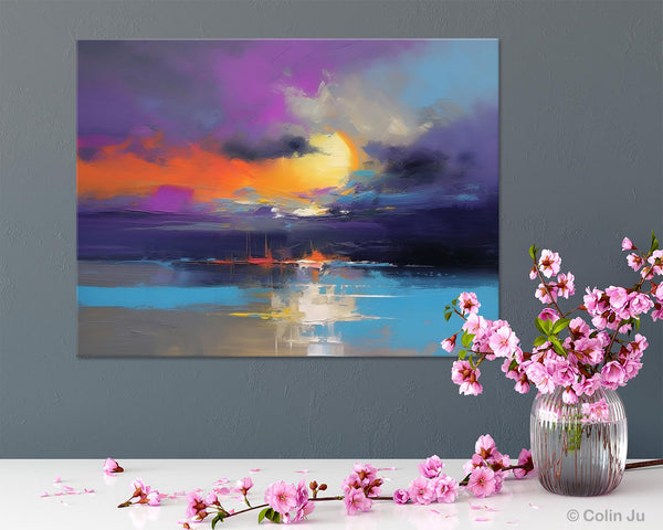 Abstract Landscape Painting, Sunset Painting, Large Landscape Painting for Living Room, Bedroom Wall Art Ideas, Modern Paintings for Dining Room-Silvia Home Craft