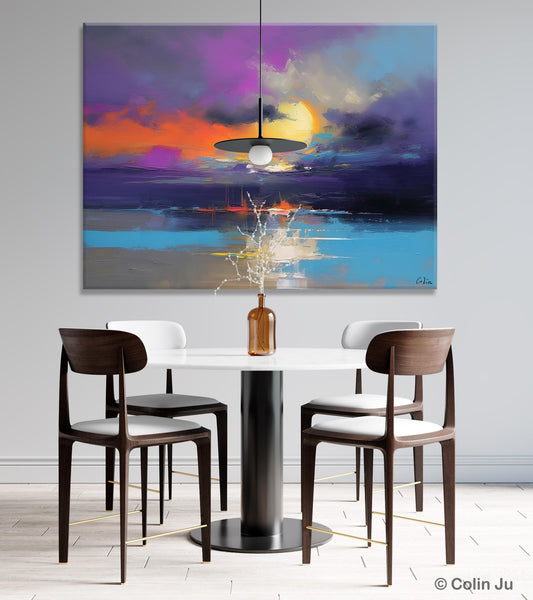 Abstract Landscape Painting, Sunset Painting, Large Landscape Painting for Living Room, Bedroom Wall Art Ideas, Modern Paintings for Dining Room-Silvia Home Craft