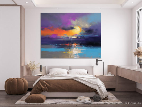 Abstract Landscape Painting, Sunset Painting, Large Landscape Painting for Living Room, Bedroom Wall Art Ideas, Modern Paintings for Dining Room-Silvia Home Craft