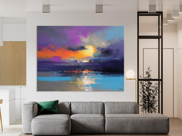 Abstract Landscape Painting, Sunset Painting, Large Landscape Painting for Living Room, Bedroom Wall Art Ideas, Modern Paintings for Dining Room-Silvia Home Craft