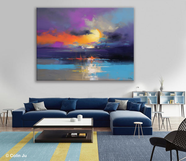 Abstract Landscape Painting, Sunset Painting, Large Landscape Painting for Living Room, Bedroom Wall Art Ideas, Modern Paintings for Dining Room-Silvia Home Craft