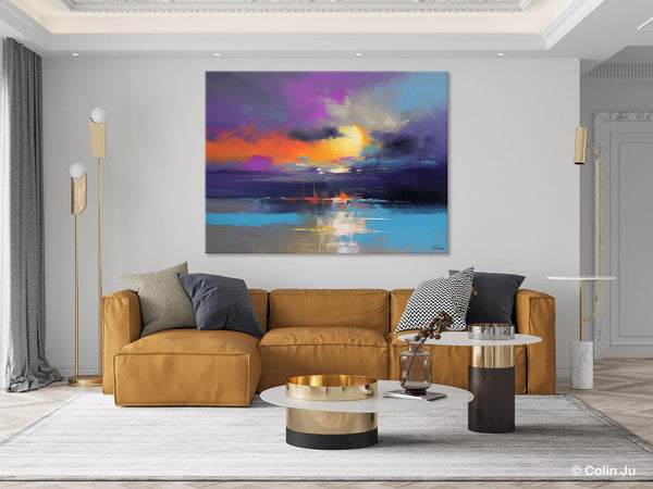 Abstract Landscape Painting, Sunset Painting, Large Landscape Painting for Living Room, Bedroom Wall Art Ideas, Modern Paintings for Dining Room-Silvia Home Craft