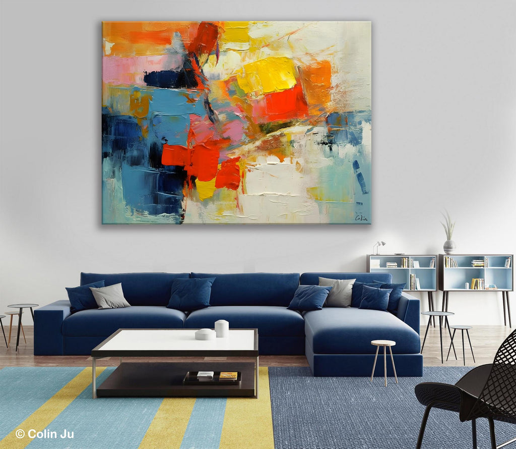 Living Room Wall Art Paintings, Blue Acrylic Abstract Painting Behind –  Silvia Home Craft
