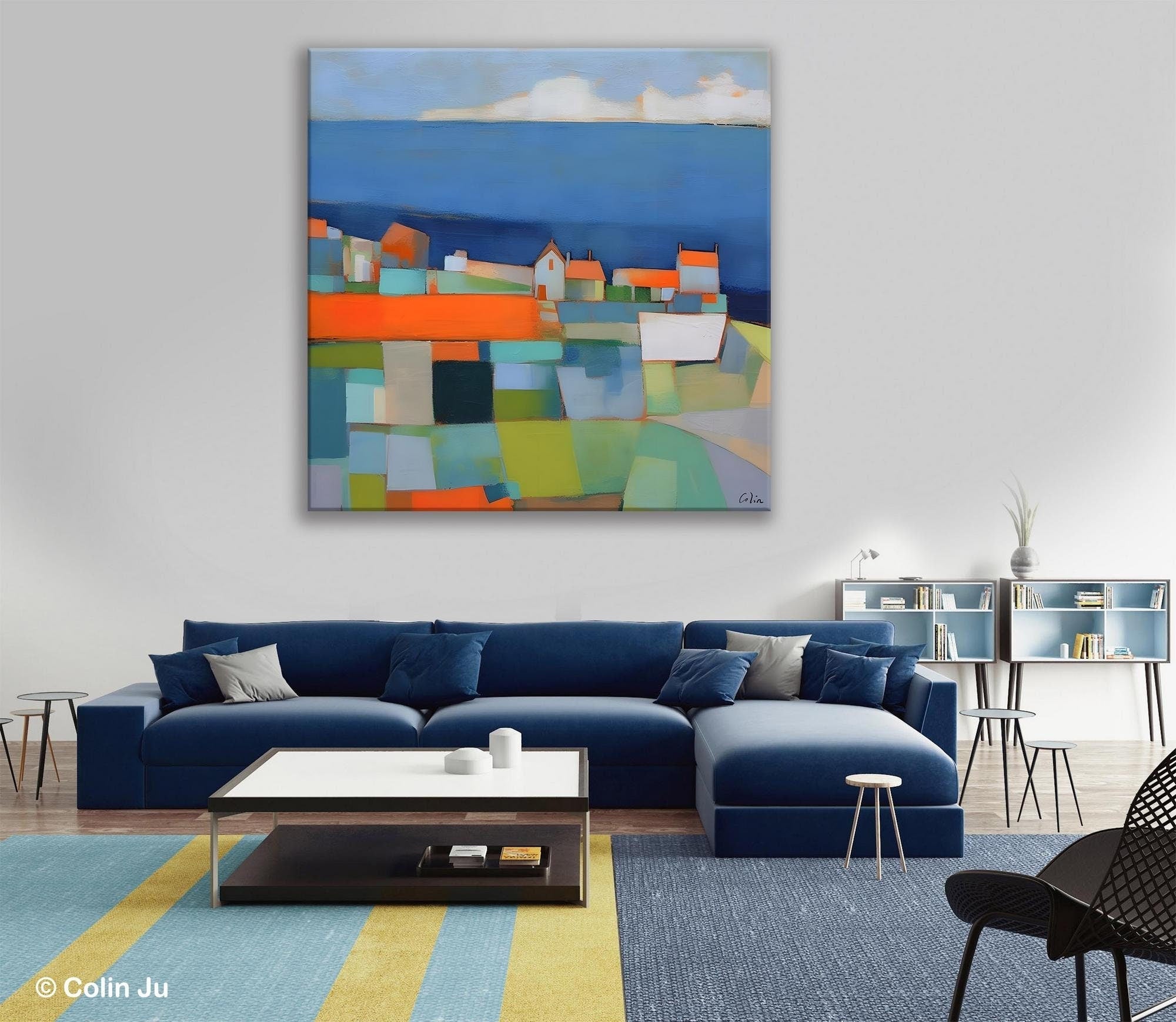 Landscape Canvas Paintings, Original Abstract Wall Art Paintings, Modern Wall Art Painting for Living Room, Acrylic Painting on Canvas-Silvia Home Craft