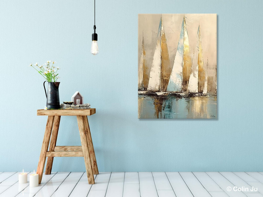 Sail Boat Abstract Painting, Landscape Canvas Paintings for Dining Roo –