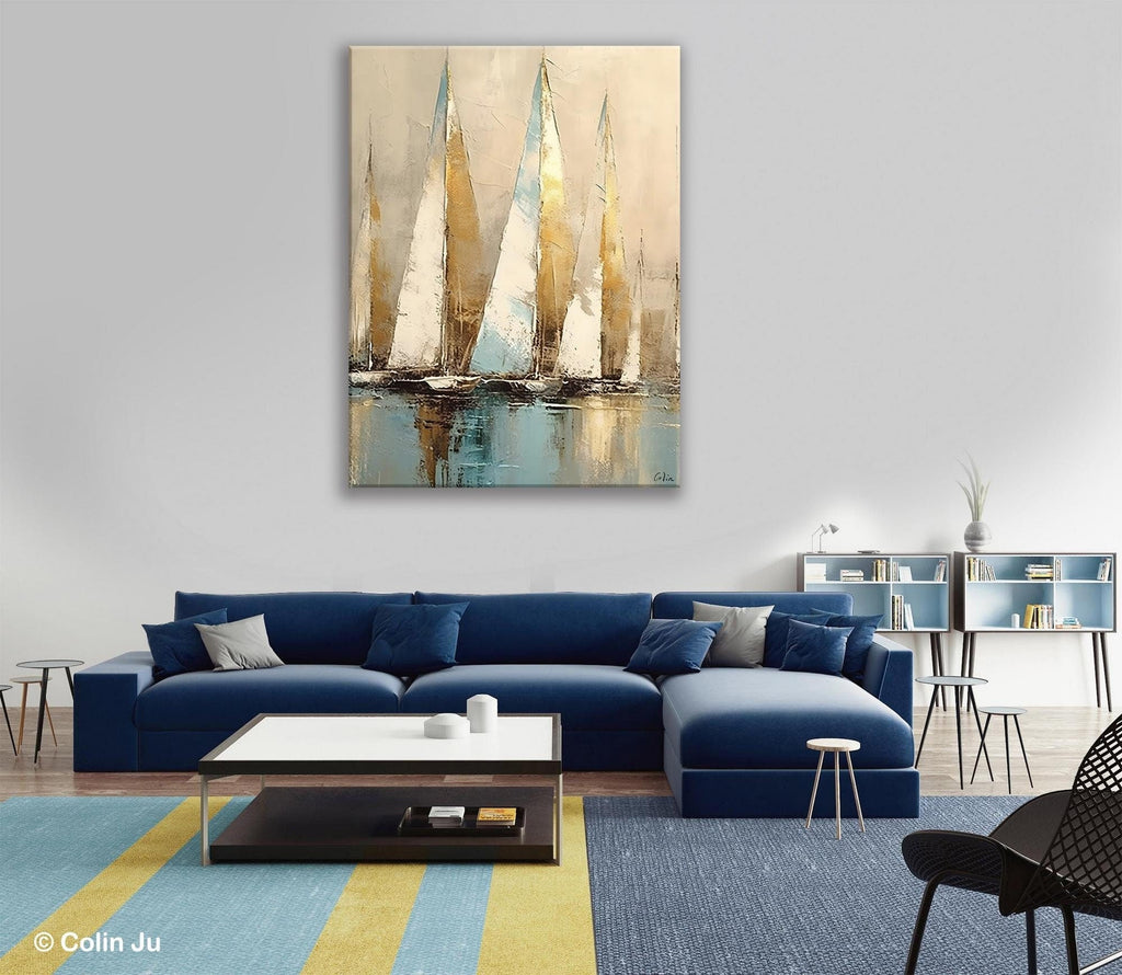 Sail Boat Abstract Painting, Landscape Canvas Paintings for Dining Roo –