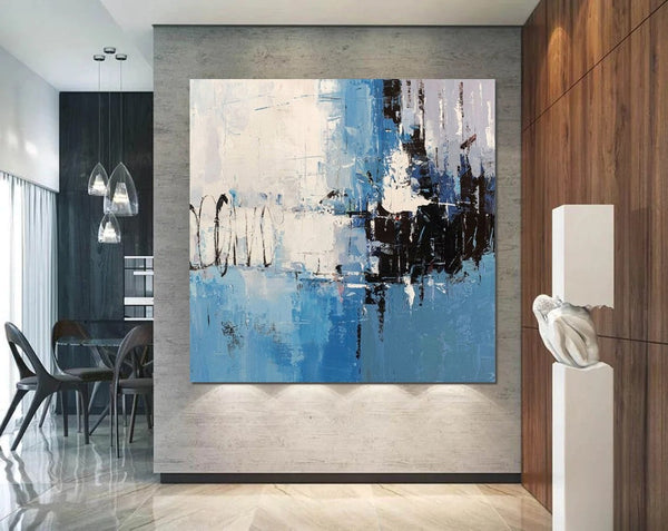 Simple Abstract Painting for Living Room, Modern Paintings for Dining Room, Blue Contemporary Modern Art Paintings, Hand Painted Art, Bedroom Wall Art Ideas-Silvia Home Craft