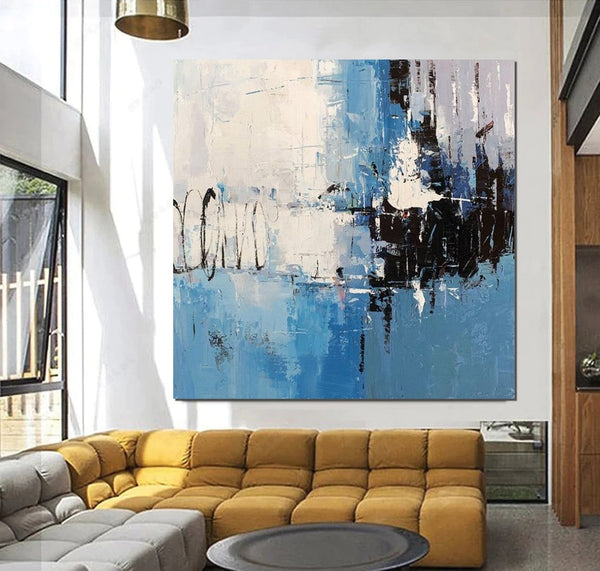 Simple Abstract Painting for Living Room, Modern Paintings for Dining Room, Blue Contemporary Modern Art Paintings, Hand Painted Art, Bedroom Wall Art Ideas-Silvia Home Craft