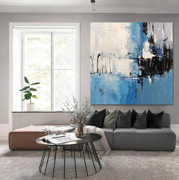 Simple Abstract Painting for Living Room, Modern Paintings for Dining Room, Blue Contemporary Modern Art Paintings, Hand Painted Art, Bedroom Wall Art Ideas-Silvia Home Craft